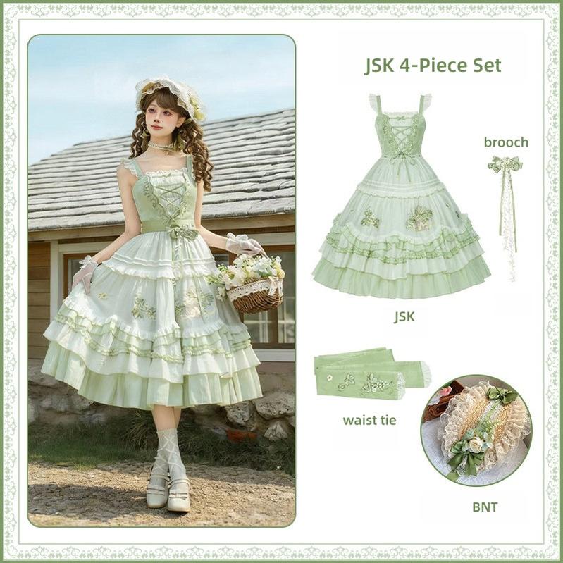Green Grape - Embroidered Country Lolita OP Dress, Tiered JSK and Accessories - image 29