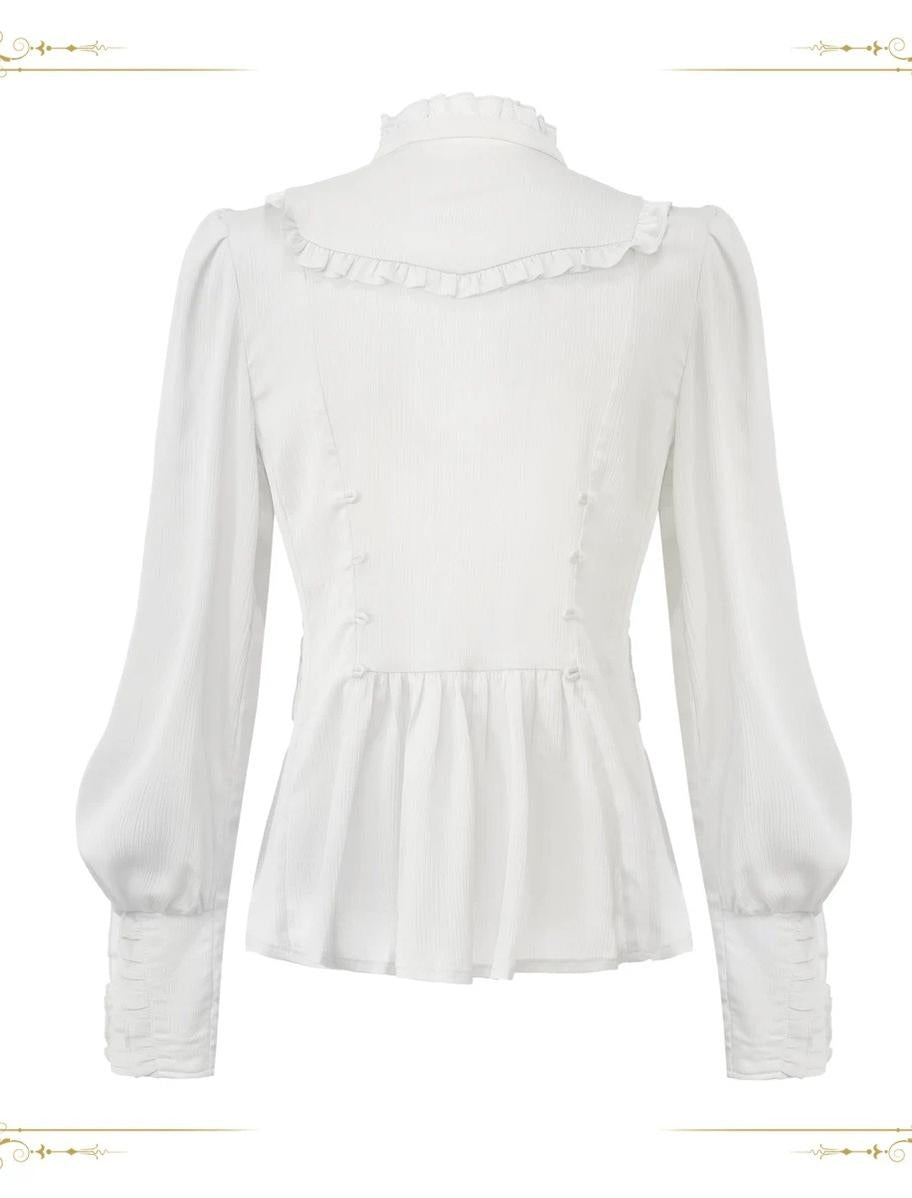 Eternal Rabbit Invitation - Ouji Lolita Ruffle V-Neck Blouse - image 5