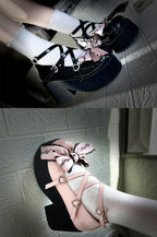 Black Pink Japanese Lolita Thick Heel Shoes - image 18
