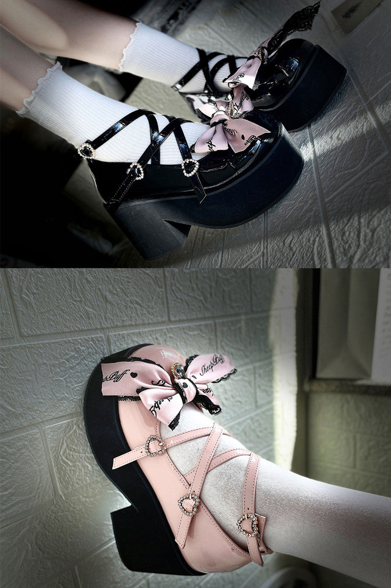 Black Pink Japanese Lolita Thick Heel Shoes - image 18