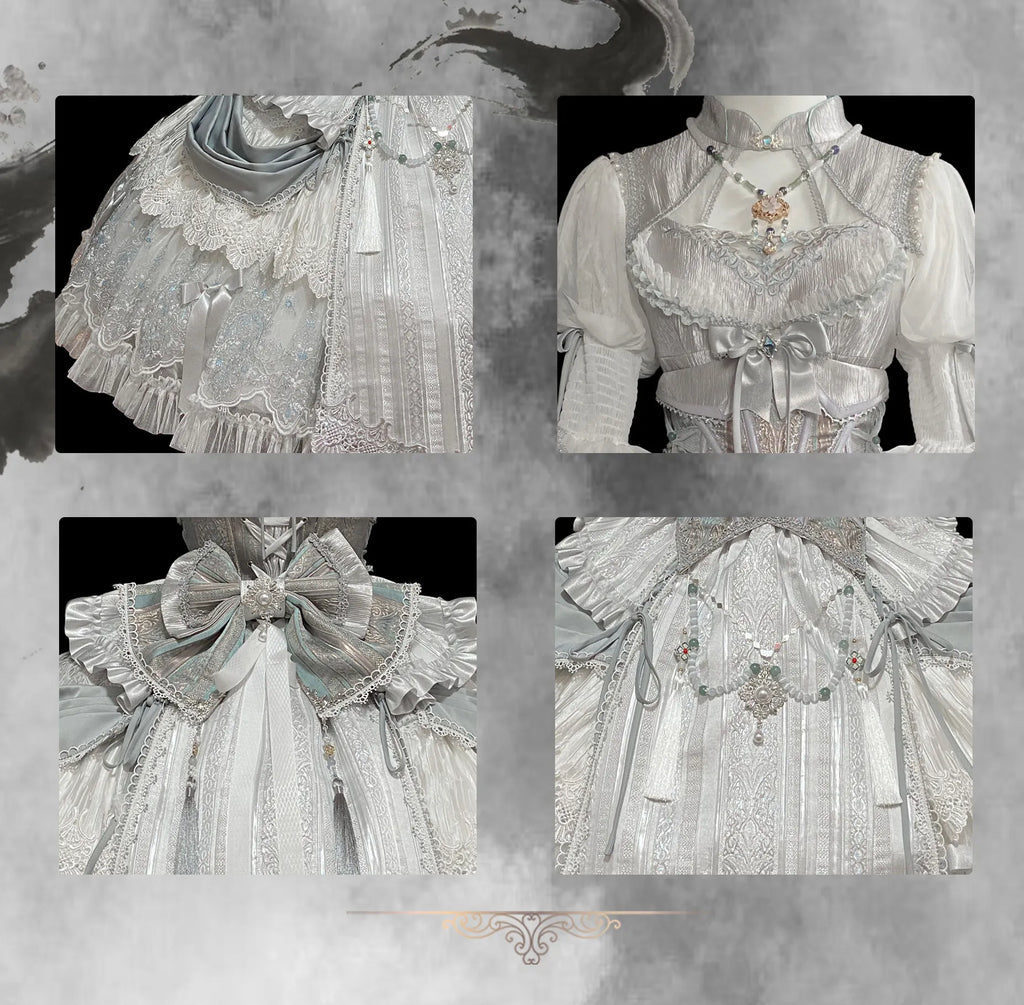 Candle Dragon Spirit - Fantasy White-Silver Lolita JSK Set - image 12
