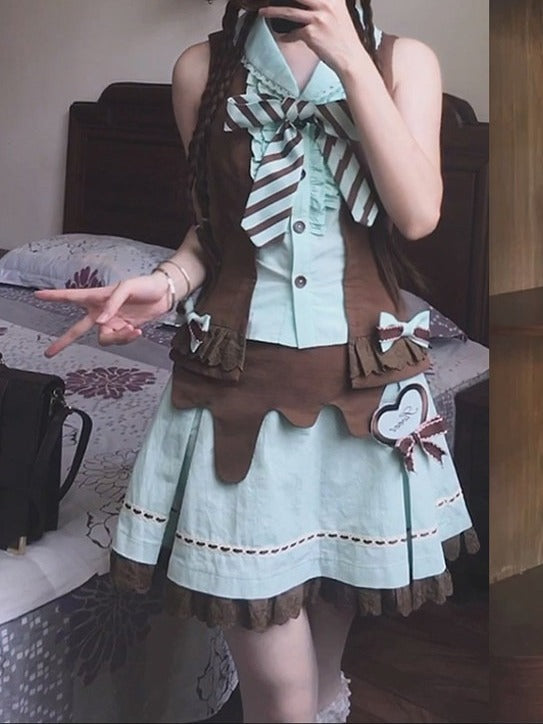 Mint Cocoa Bow Sleeveless Top and Ruffle Lace Skirt Set - image 5