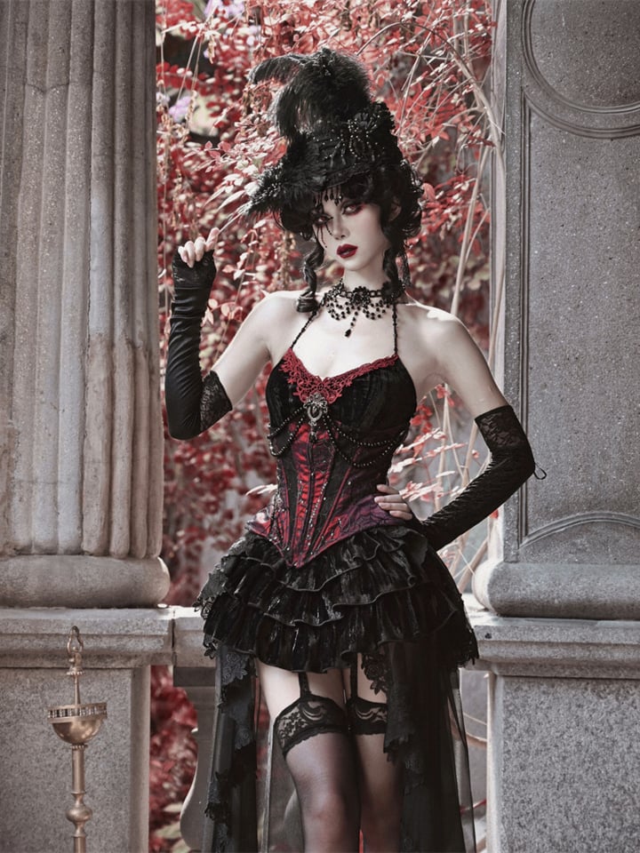 Goth Spiderweb Lace Wine Red Vampire Boned Corset - image 7