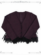 Scalloped Eyelet Trim Cardigan in Black and Purple - iris de nuit - image 2