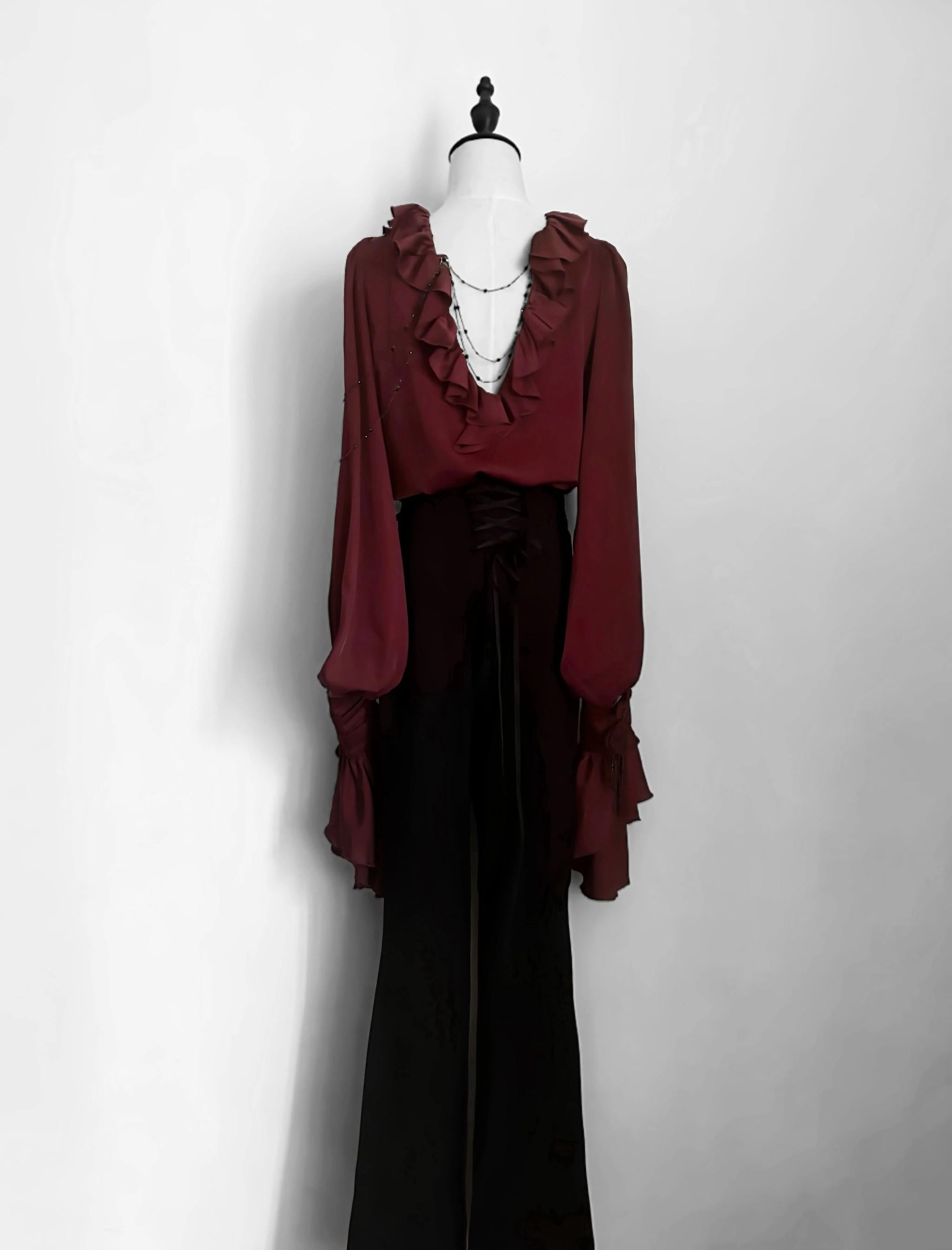 Ouji Lolita V-Line Backless Blouse & Slight Flare Pants - image 9