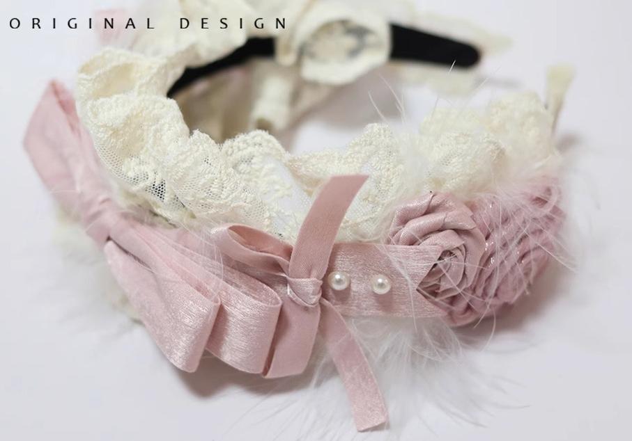 Satin Ballet Sweet Lolita Feather Bow Headdress - image 7