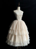 Beige Thin Strap Princess Lolita Long JSK Dress - image 1