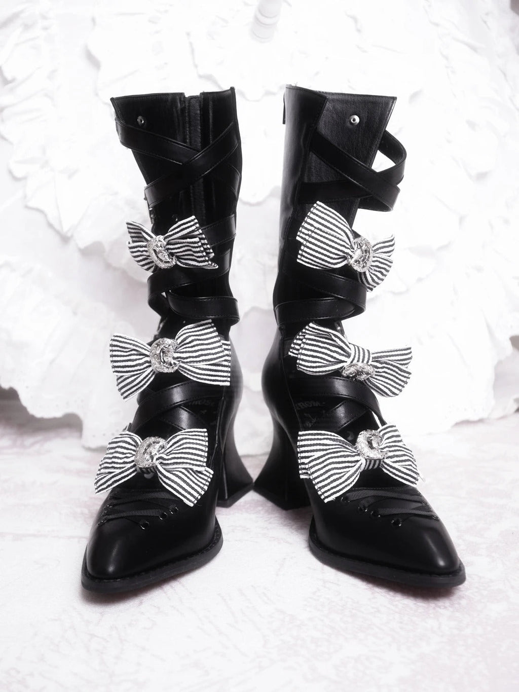 Moon Crow - Gothic Lace-Up Half-Cutout Boots - image 8