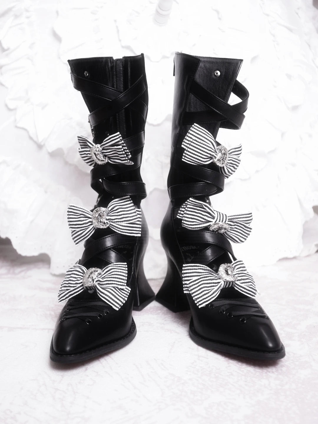 Moon Crow - Gothic Lace-Up Half-Cutout Boots - image 8