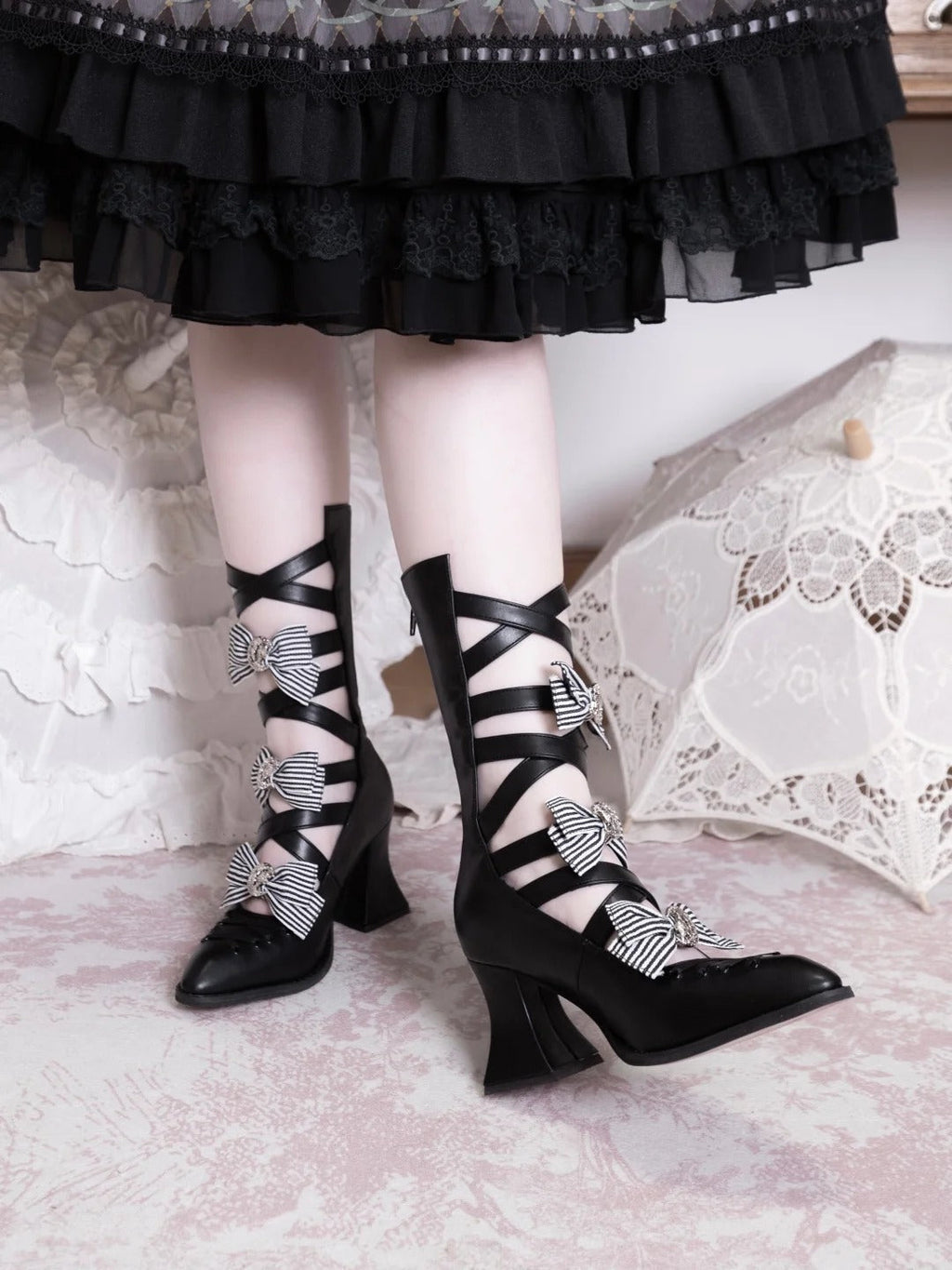 Moon Crow - Gothic Lace-Up Half-Cutout Boots - image 10