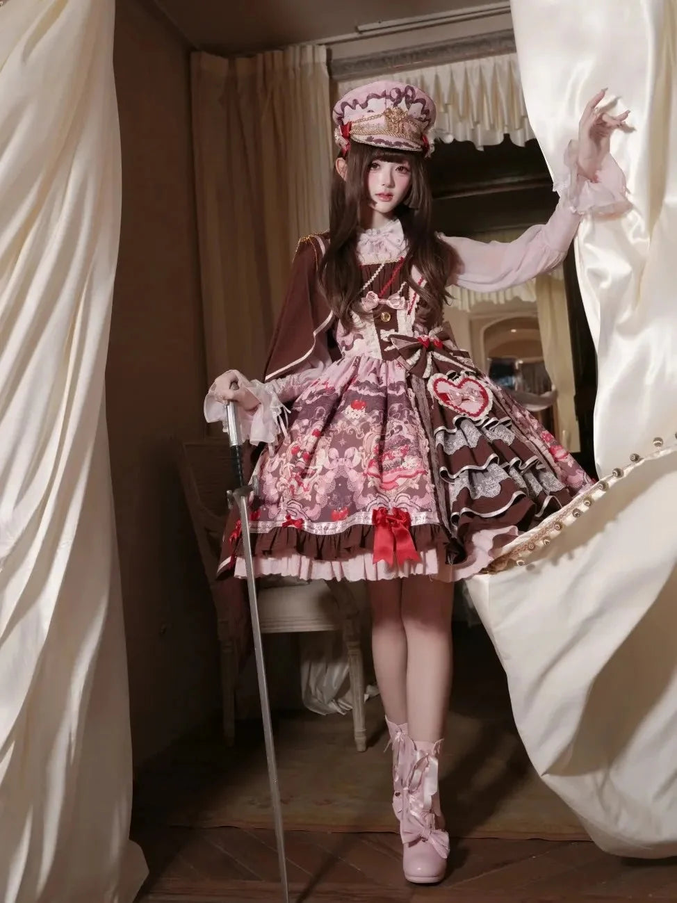 Royal Princess Chocolate Sweet Military Lolita JSK and Accessories - image 6