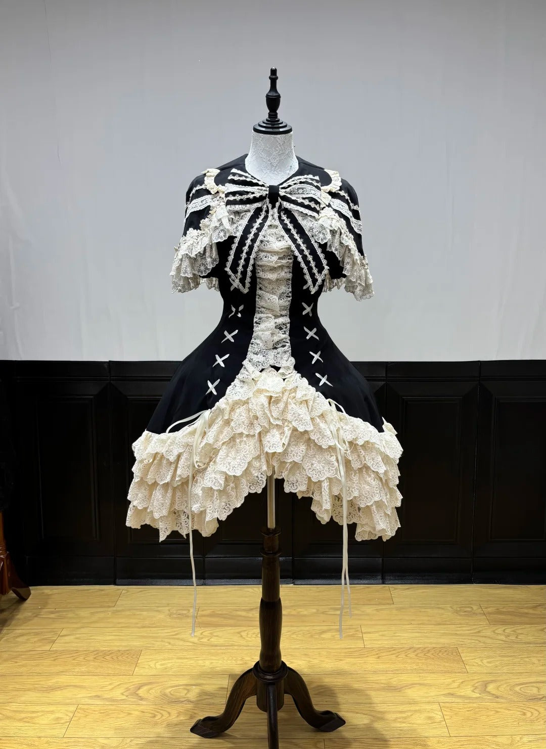 Silver Butterfly Amber - Black Gothic Lolita OP Full Set - image 7
