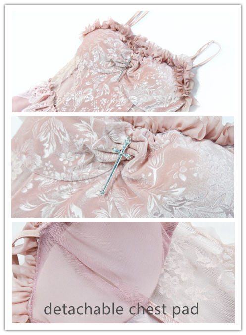 Sakura Nightmare - Pink Gothic Velvet Drawstring Dress - image 6