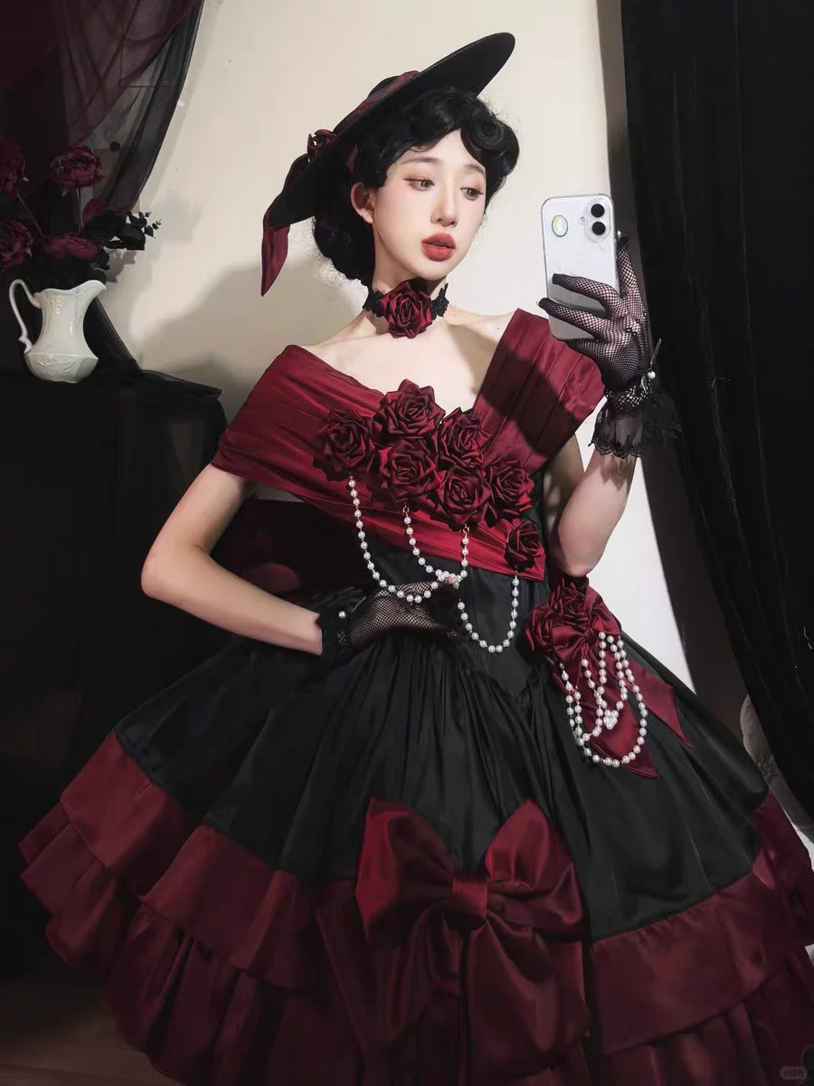 Treasure Chest Rose Lolita Red Dress - image 8