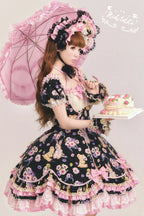 Be My Sweetheart Bear Bunny Floral Print Fitted Sweet Lolita OP Dress - image 1