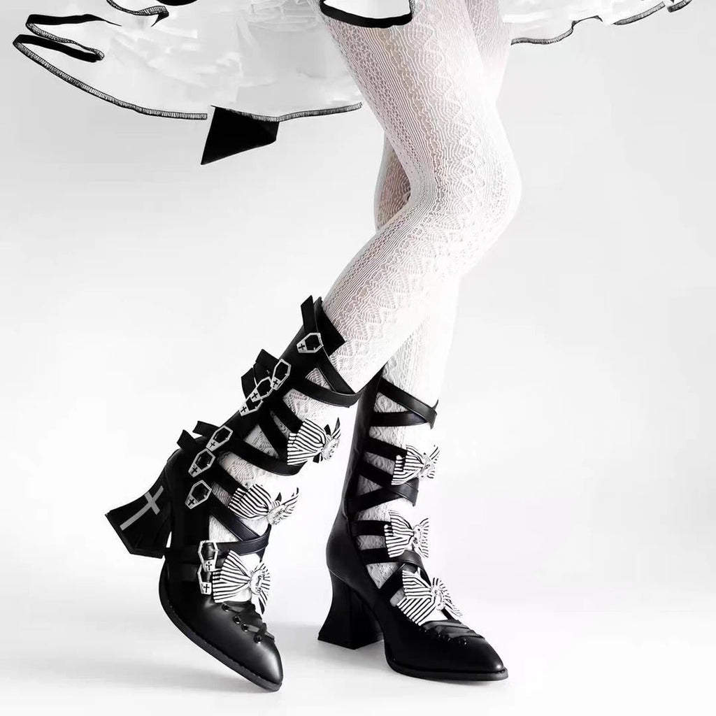Moon Crow - Gothic Lace-Up Half-Cutout Boots - image 16