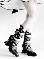 Moon Crow - Gothic Lace-Up Half-Cutout Boots - image 5