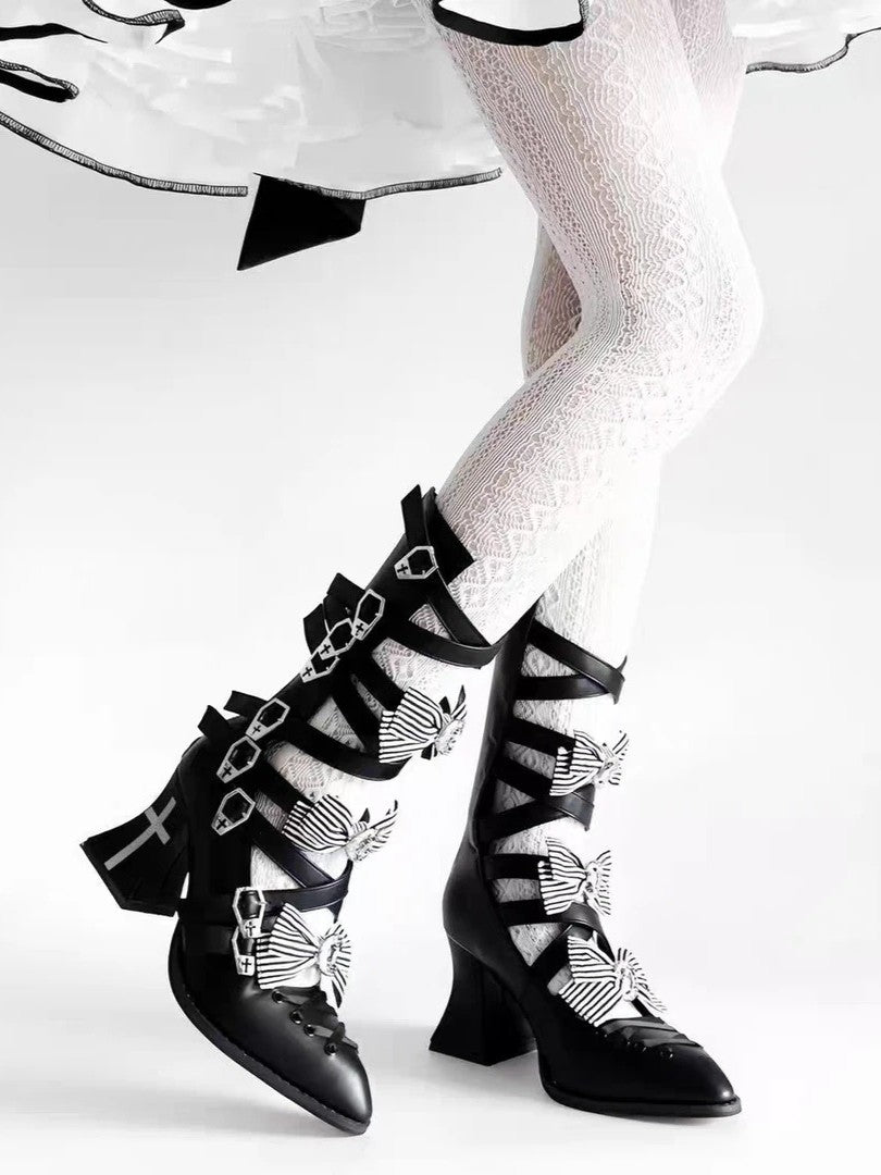 Moon Crow - Gothic Lace-Up Half-Cutout Boots - image 5