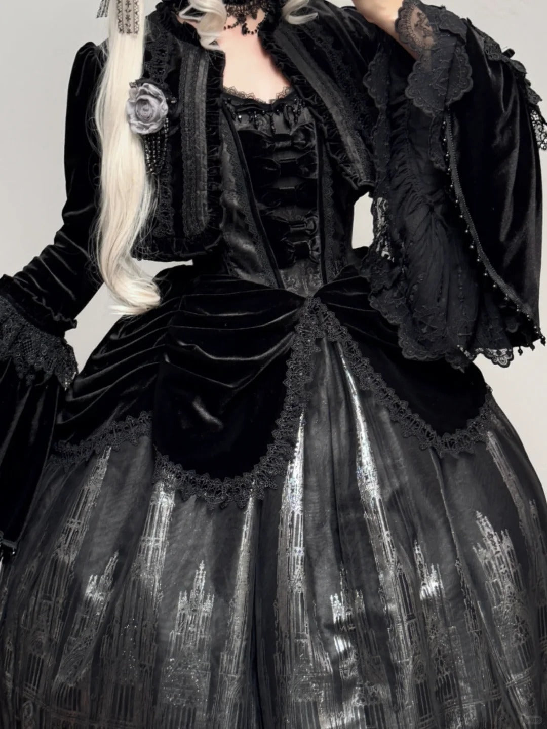 Gothic Cathedral Velvet Lace Corset Lolita JSK and Jacket Set - image 8