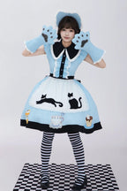 Tea Cup Meow Blue Black Cat Ear Alice Apron Sweet Lolita OP Dress - image 2