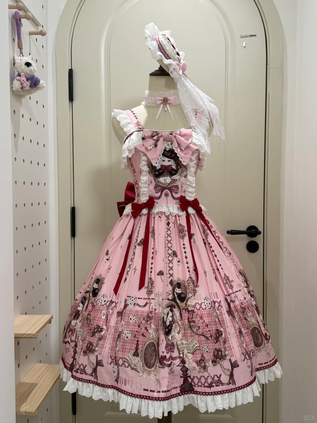 Illusion Meow Duke Pink Cat Print Sweet Lolita OP and JSK Dress and Accessories - image 7