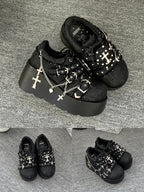 Dark Night Corridor - Punk Lolita Denim Low Platform Shoes - image 6