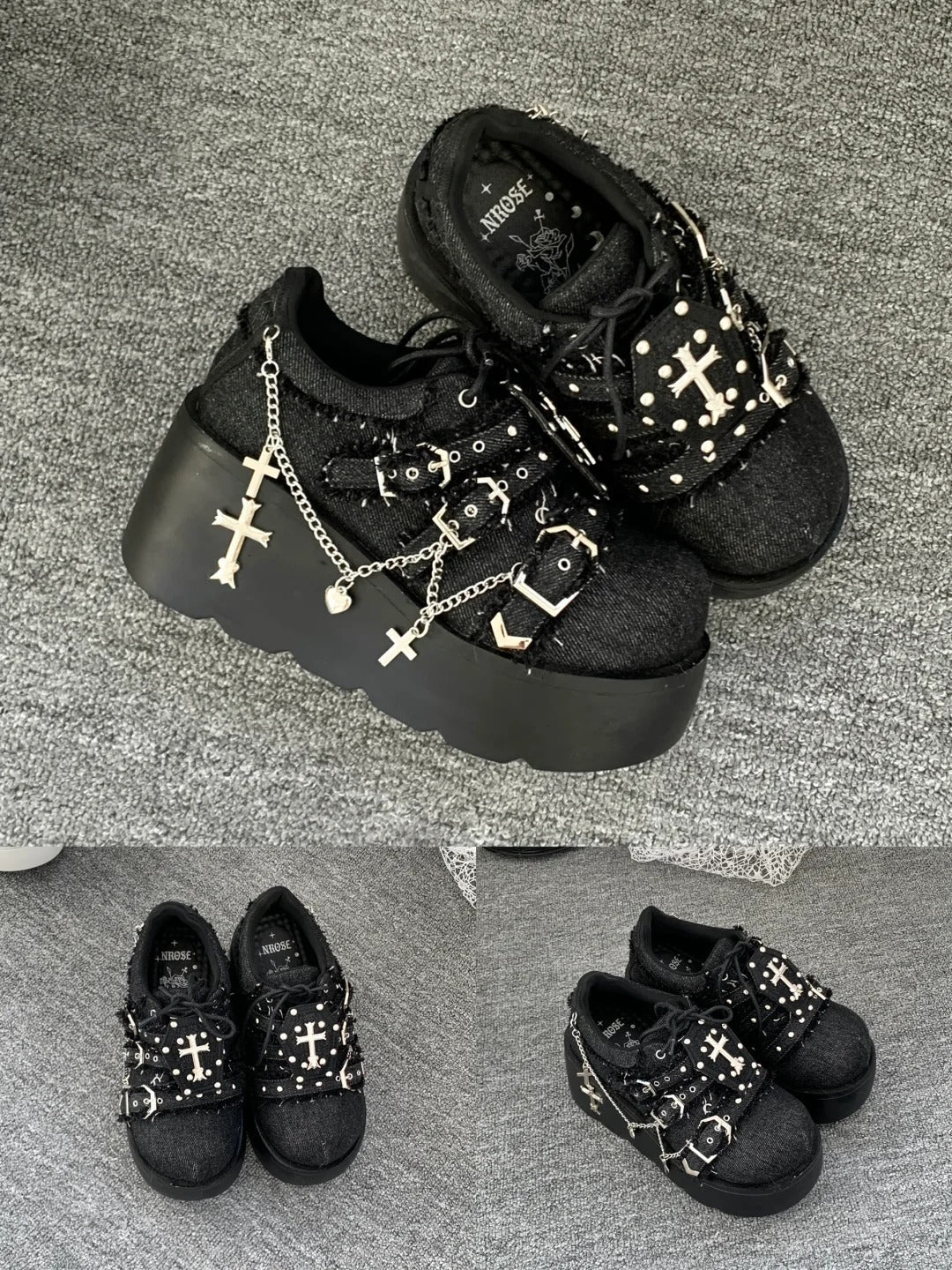Dark Night Corridor - Punk Lolita Denim Low Platform Shoes - image 6
