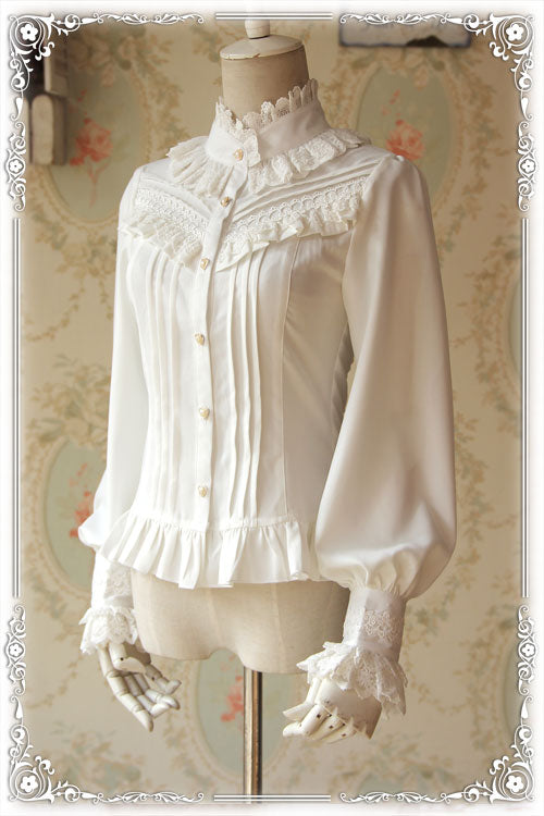Fragrance - Lace Ruffle Pin Tucks Classic Lolita Blouse - image 1