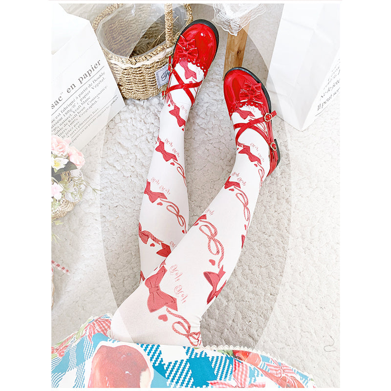 Sweet Lolita Knee Stockings, Bow Print - image 1