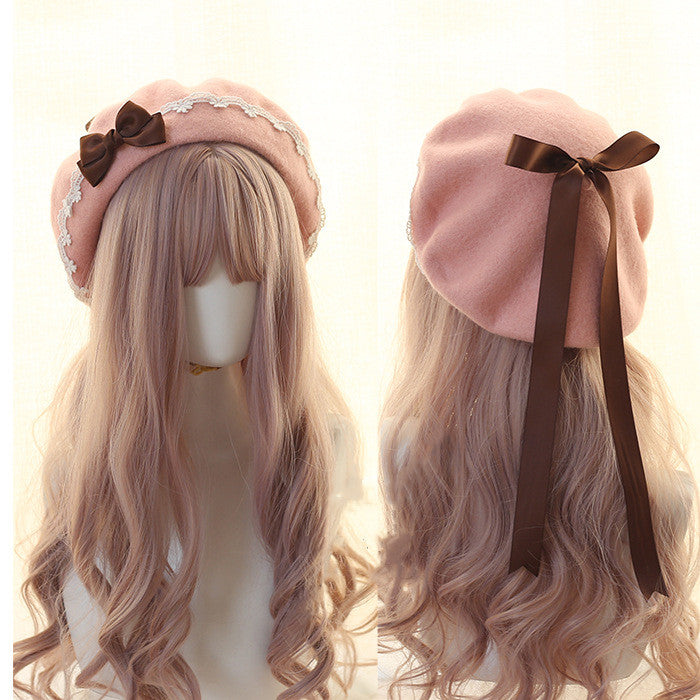 Sweet Woolen Lolita Lace Beret, Japanese Style - image 1