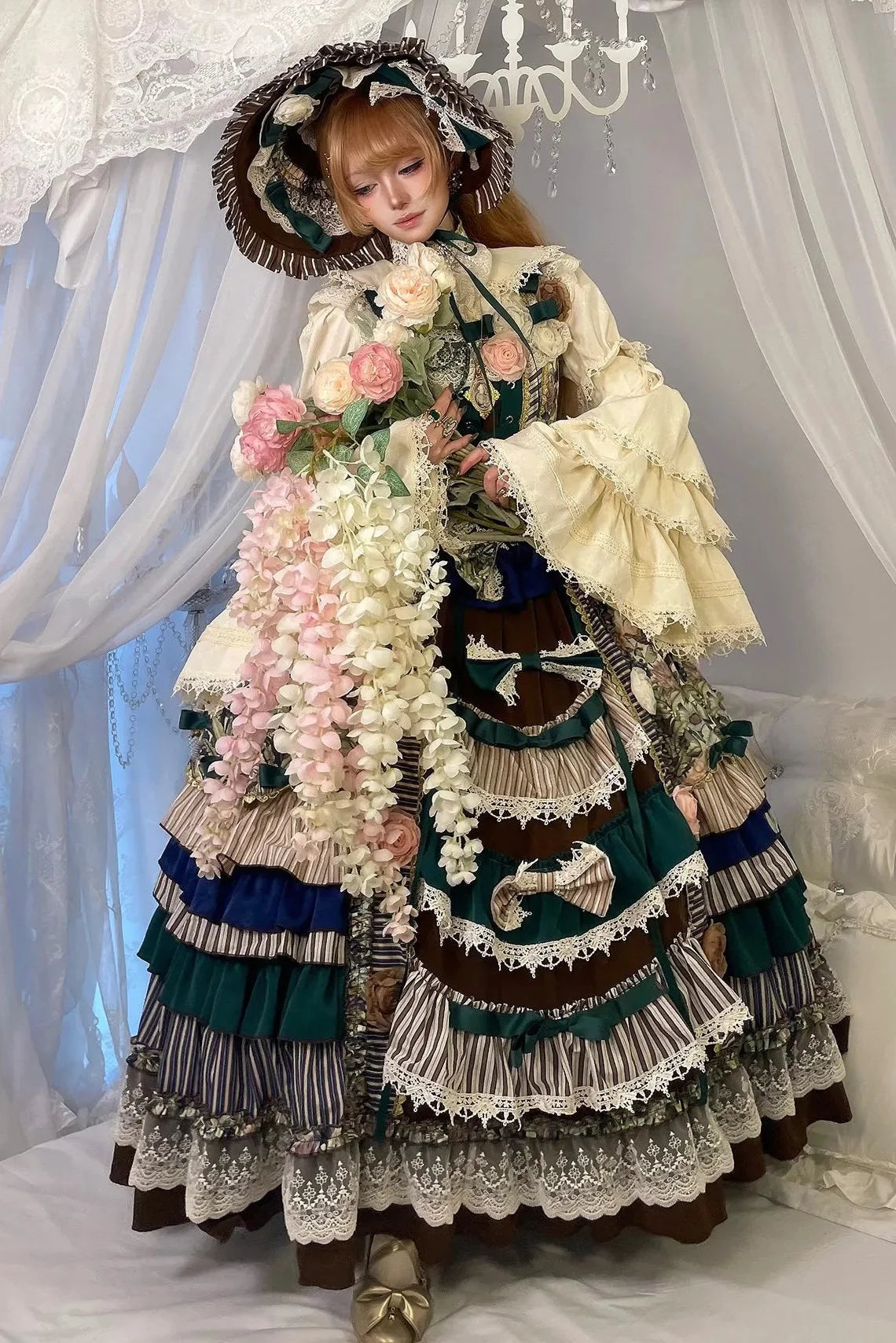 Twilight Morning Bell Forest Green Palace Classical Lolita JSK Dress and Accessories - image 2