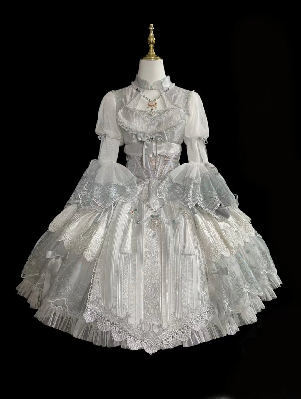 Candle Dragon Spirit - Fantasy White-Silver Lolita JSK Set - image 2