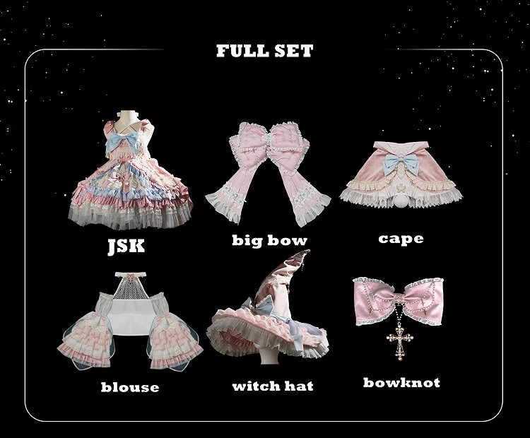 Pink and Blue High Waist Sweet Witchy Dress Lolita Jumper Skirt Full Set - image 7