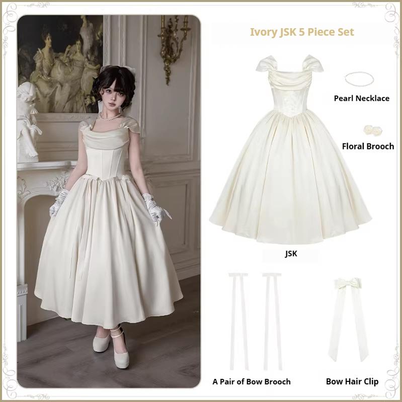 For Beloved - Classic Lolita Satin JSK Dress Set, Fishbone Waist - image 45