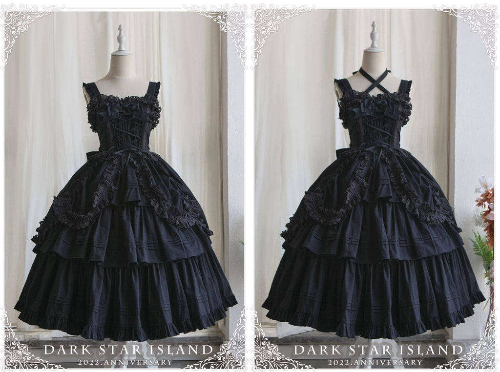 Cotton Gothic Lolita Long JSK, Drawn-up Hem - image 11