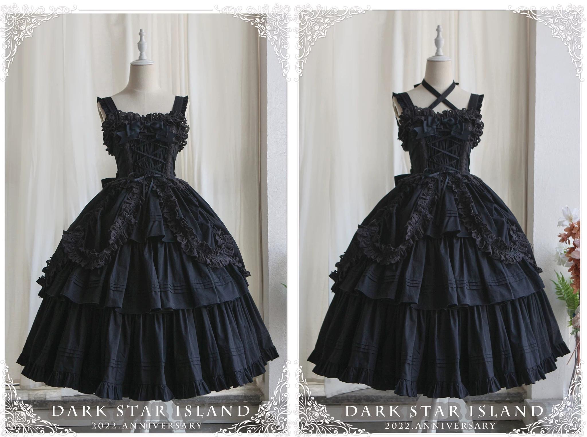 Cotton Gothic Lolita Long JSK, Drawn-up Hem - image 11