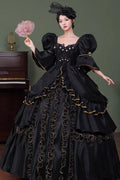 Black Gothic Victorian Lolita OP Dress with Trumpet Sleeves - image 1