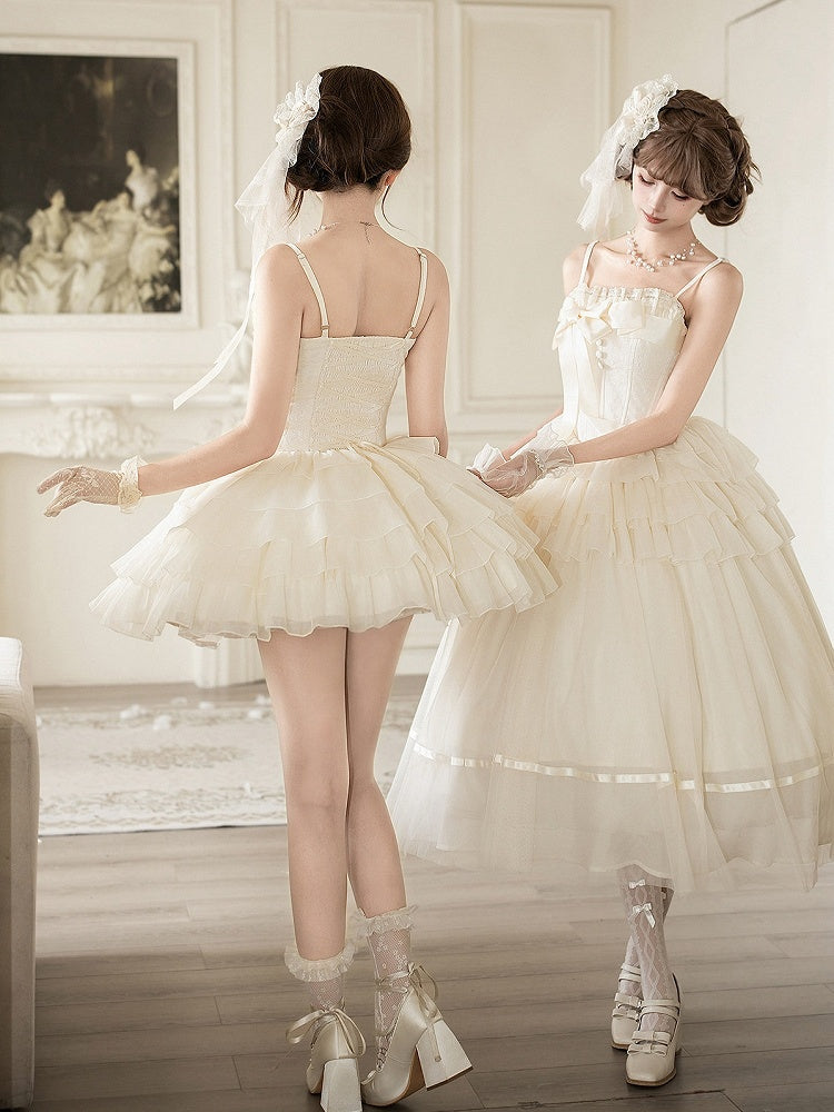 Boned Corset Waist Spaghetti Strap Tiered Lolita JSK Dress - image 5