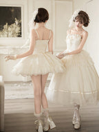 Boned Corset Waist Spaghetti Strap Tiered Lolita JSK Dress - image 5