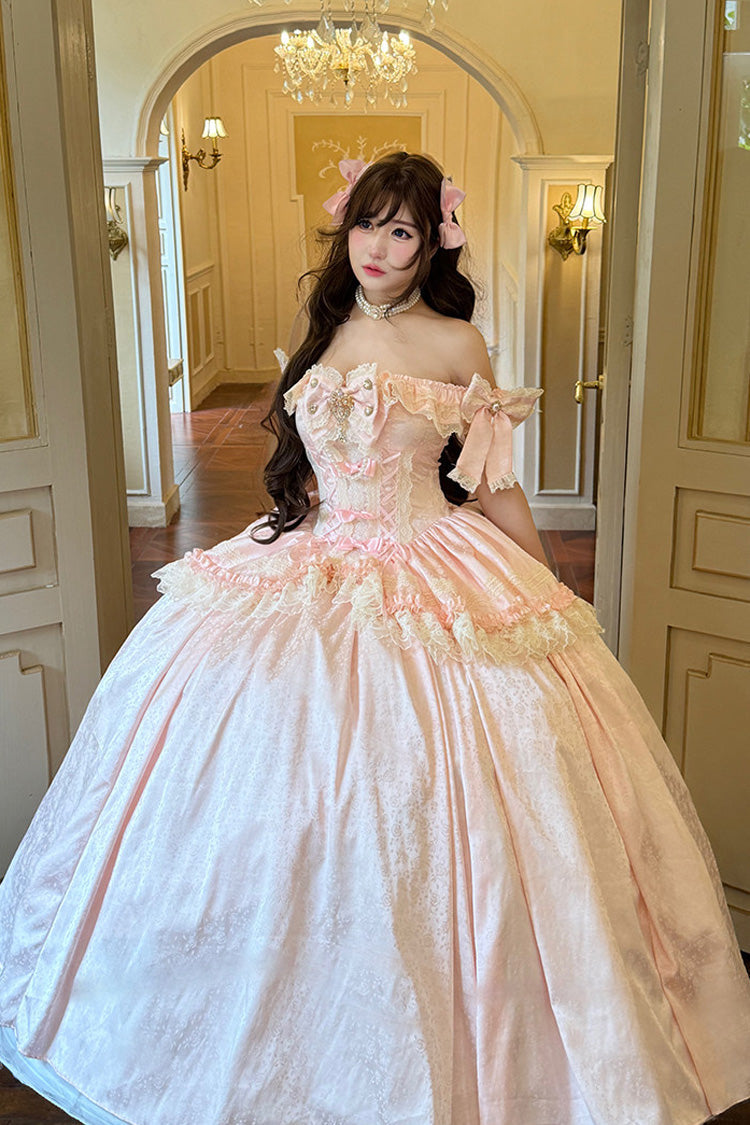 Pink White Moonlight Lover Elegant Lolita Strapless Dress - image 9