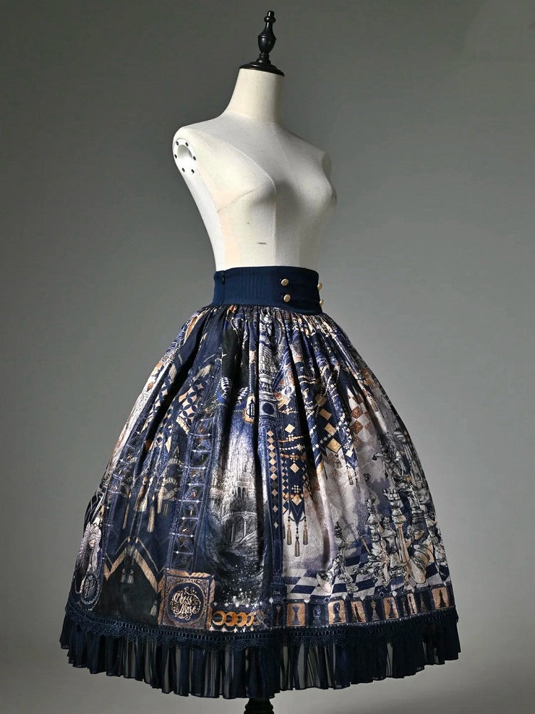 Dark Blue Chess-Print Corset-Waist Lolita Skirt - image 7