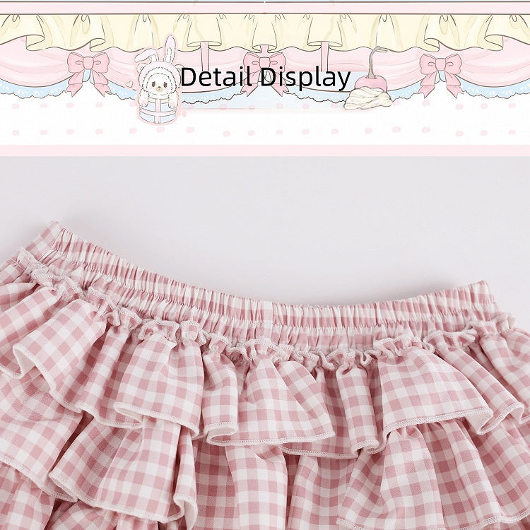 Pink Gingham Tiered Skirt with Shorts - serendipity - image 2