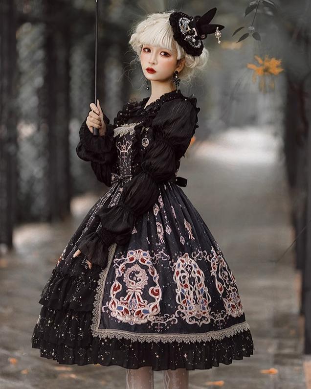 Star Drop Ceremony - Elegant Lolita JSK Printing Open Front Dress and Blouse Set - image 13