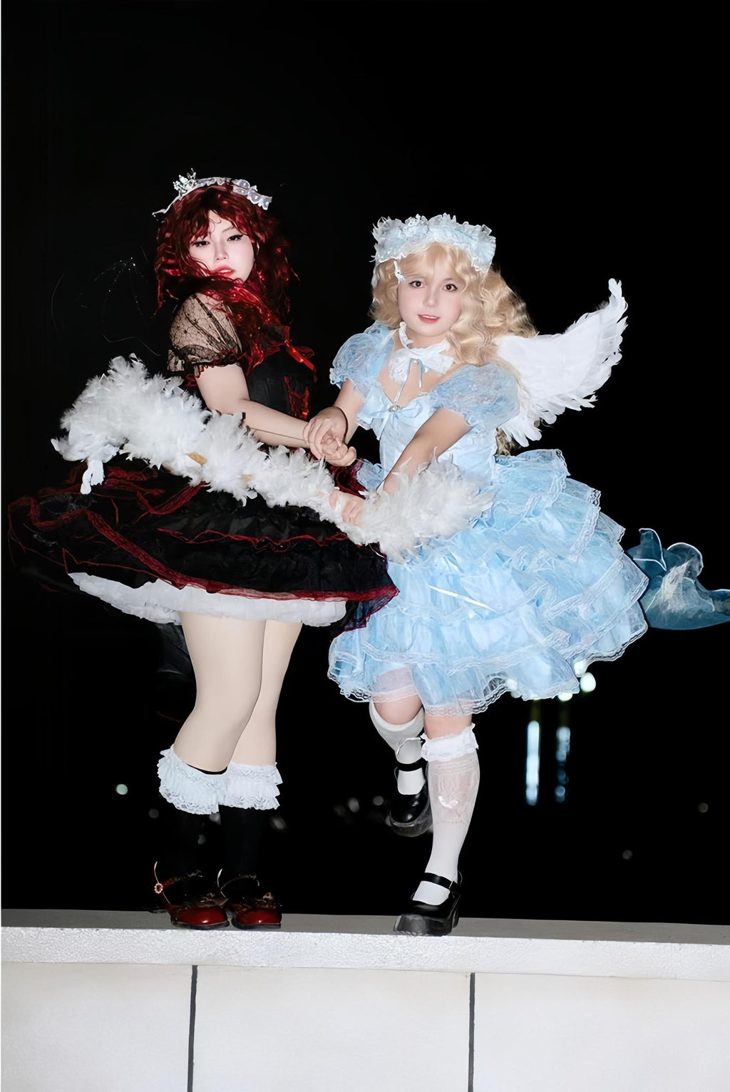 Shisan District - Wedding Lolita OP Suit with Angel Demon Wings - image 2