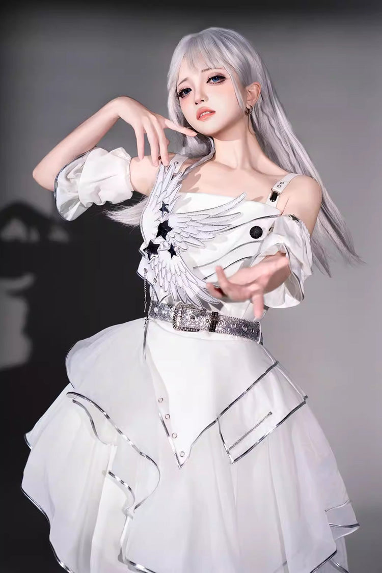 Silver Wings - Futuristic Punk Lolita JSK Dress Set - image 6