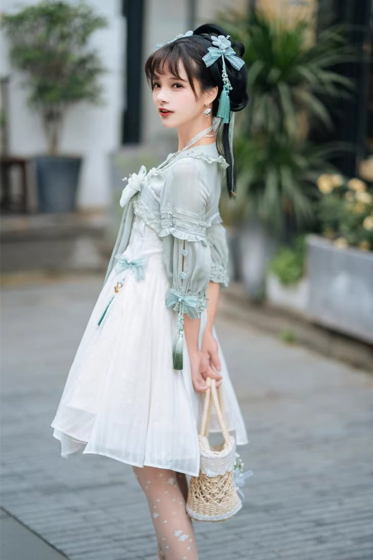 Half Sleeves Ruffled Bow Sweet Lolita Hanfu Dress - image 12