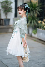 Half Sleeves Ruffled Bow Sweet Lolita Hanfu Dress - image 12