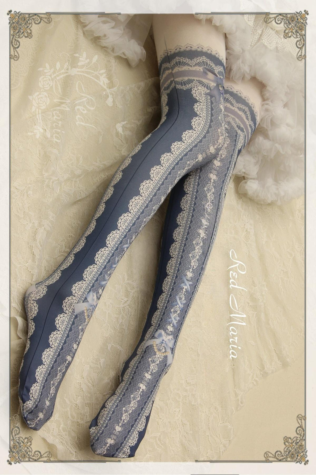 Lace Printed Bow 80D Lolita Tights Multicolors - image 5