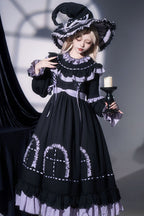 Twin Lilian - Round Collar Long Sleeves Double-Layered Ruffled Bow Lace-Up Gothic Lolita Dress - image 2