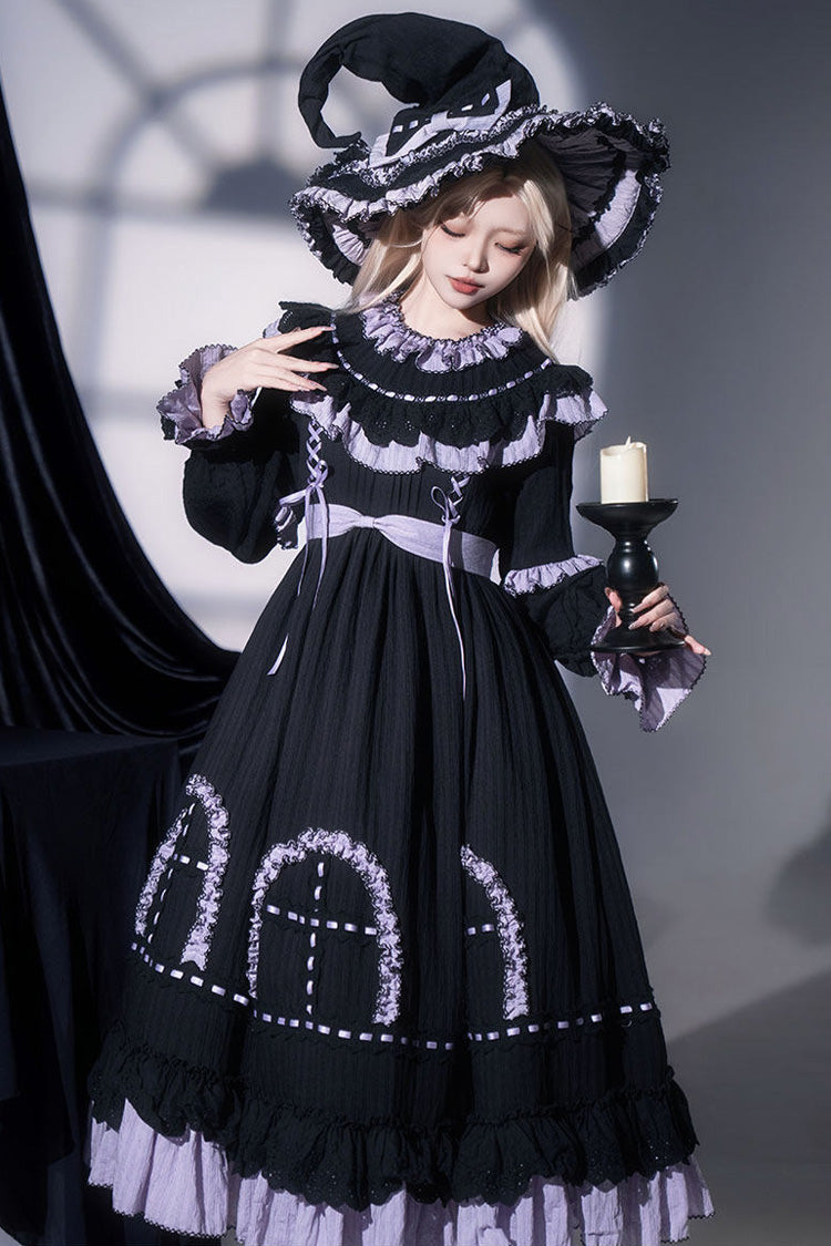 Twin Lilian - Round Collar Long Sleeves Double-Layered Ruffled Bow Lace-Up Gothic Lolita Dress - image 2